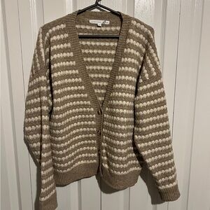 Altar'd State Cream and Taupe Striped Knit Cardigan